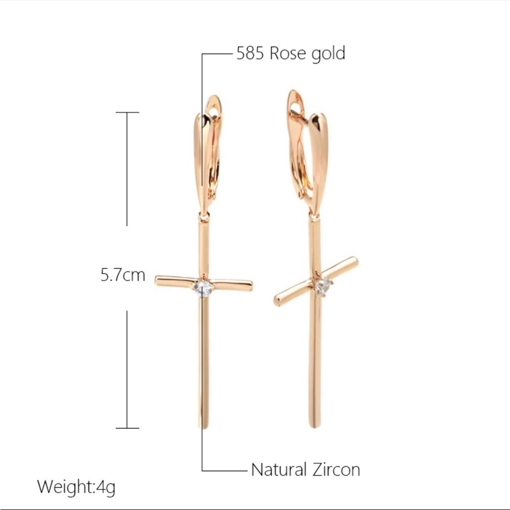 ROSE gold plated cubic zircon cross earrings - Picture 3 of 6